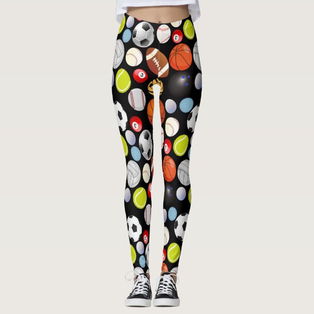 Leggings Patrón de bolas deportivas negro BG (Anverso)