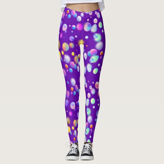 Leggings Patrón de bolas flotantes 3D. DPurple BG (Anverso)