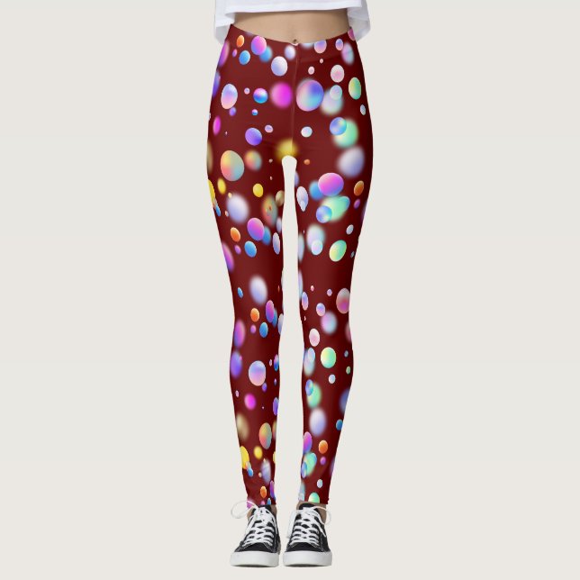 Leggings Patrón de bolas flotantes 3D. DRed BG (Anverso)