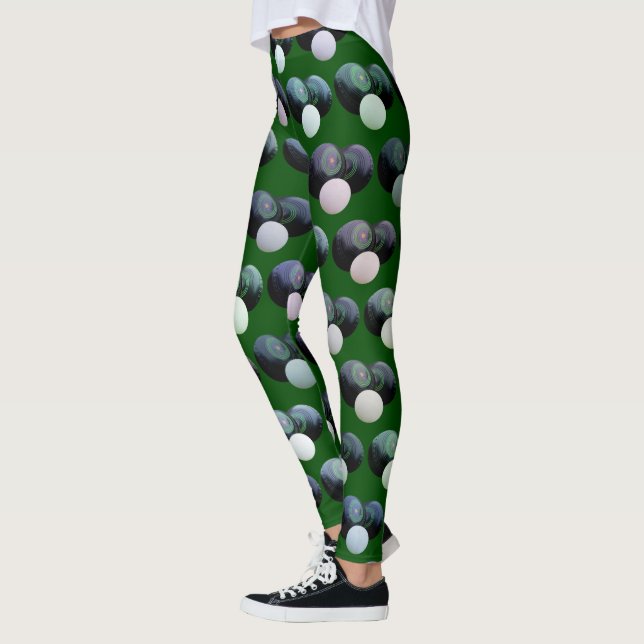 Leggings Patrón de bolos de césped verde, piernas (Izquierda)