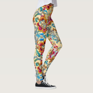 Leggings Patrón de Bordado Floral Vibrante Vintage