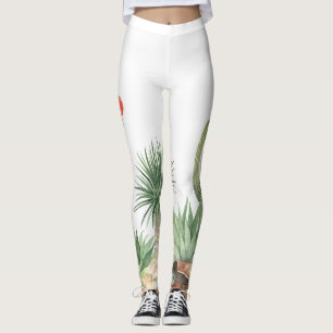 Leggings Patrón de borde de color Cacti en flor