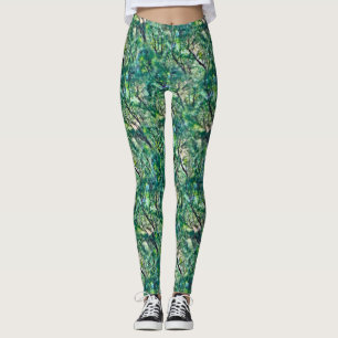 Leggings Patrón de bosque verde acuático