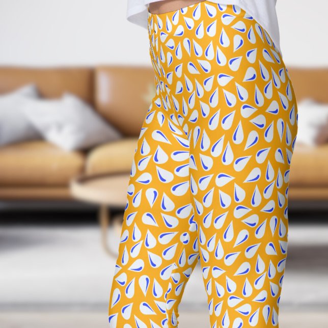 Leggings Patrón de brillo amarillo y azul cromado moderno (Modern Chrome Yellow and Blue Flick Pattern Leggings)