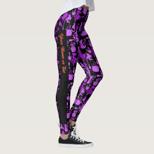 Leggings Patrón de brujas voladoras.Negro morado BG (PS)