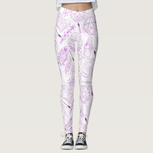 Leggings patrón de brujería 2506.Púrpura. BG blanco