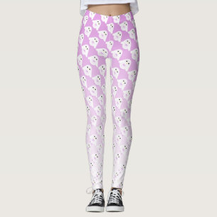 Leggings Patrón de búho blanco y rosa pastel