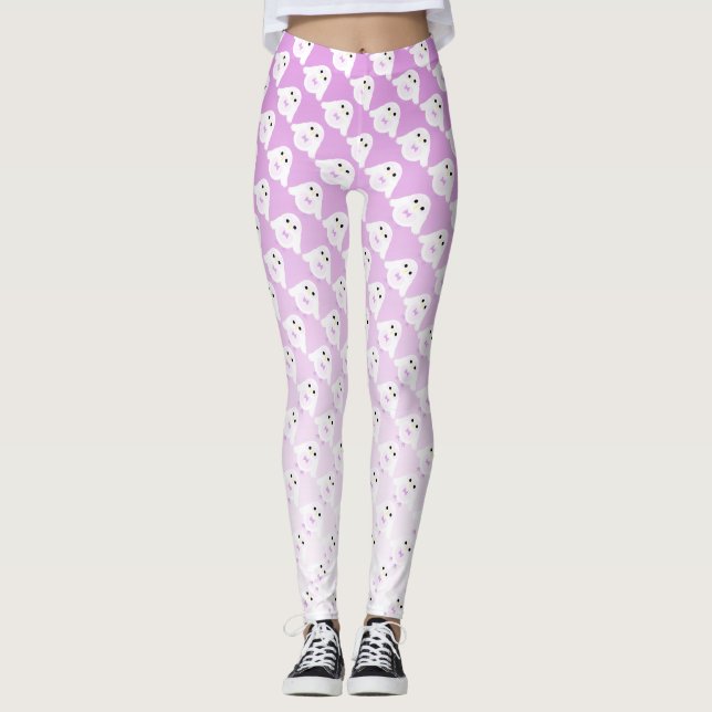 Leggings Patrón de búho blanco y rosa pastel (Anverso)