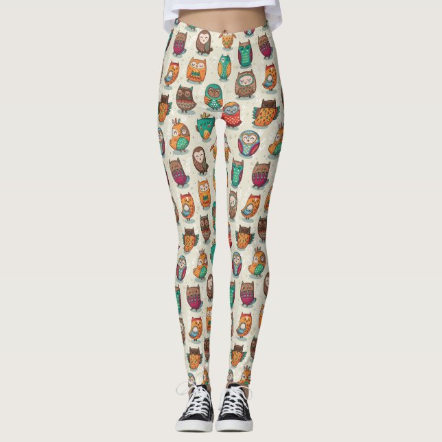 Leggings Patrón de búho de corte (Anverso)