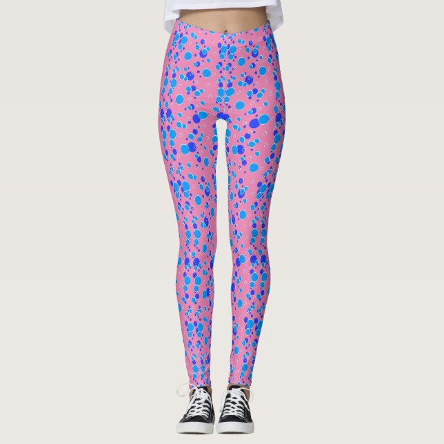 Leggings Patrón de burbuja C01.azul BG rosa (Anverso)
