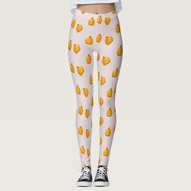 Leggings patrón de cabeza de calabaza naranja (Anverso)