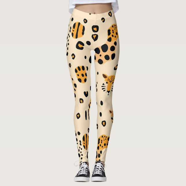 Leggings Patrón de cabezas de leopardo lúgubre (Anverso)