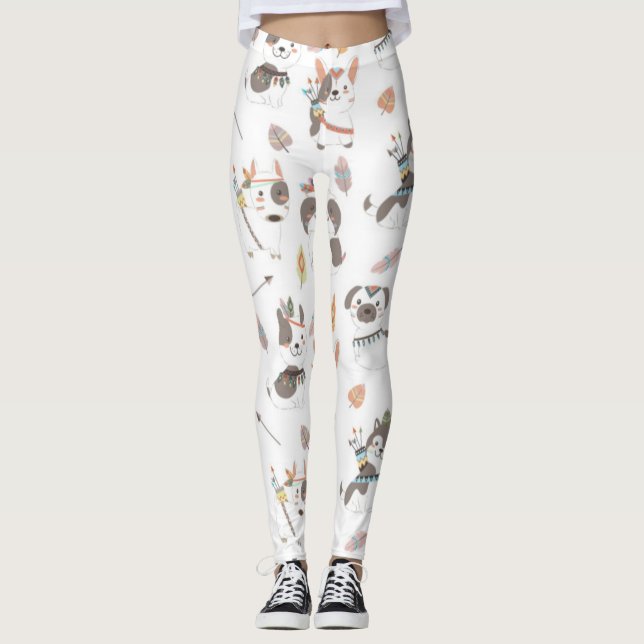 Leggings Patrón de cachorro nativo americano (Anverso)