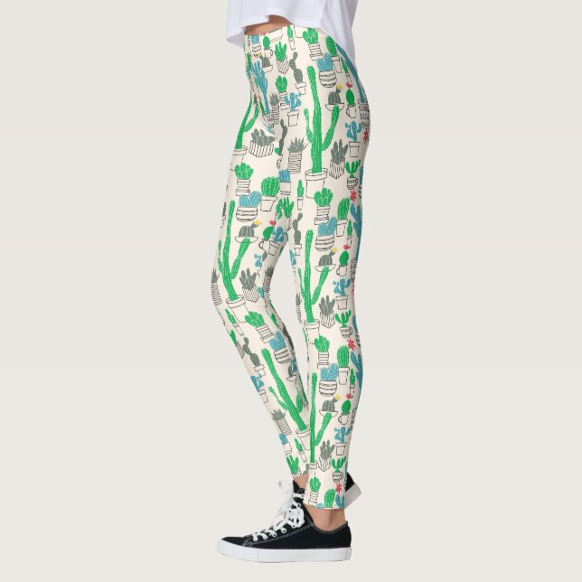 Leggings Patrón de Cacti floral natural (Izquierda)