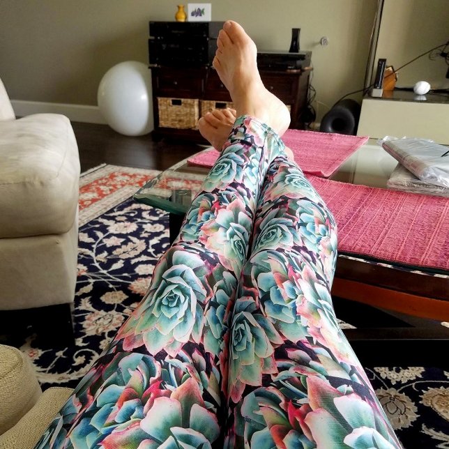 Leggings Patrón de cactus color verde rosa de moda de moda (Subido por el creador)