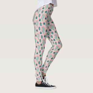 Leggings Patrón de cactus de Bonito rosa y verde