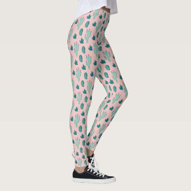 Leggings Patrón de cactus de Bonito rosa y verde (Derecha)