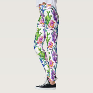 Leggings Patrón de cactus de flores silvestres de color de 