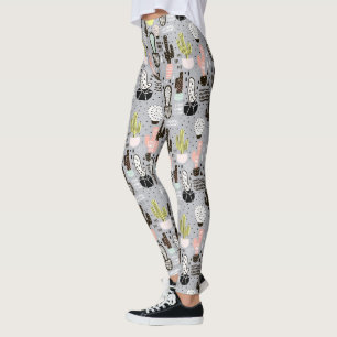 Leggings Patrón de cactus dibujado a mano con textura