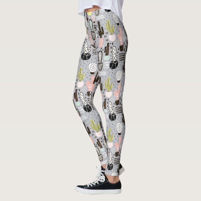 Leggings Patrón de cactus dibujado a mano con textura (Izquierda)