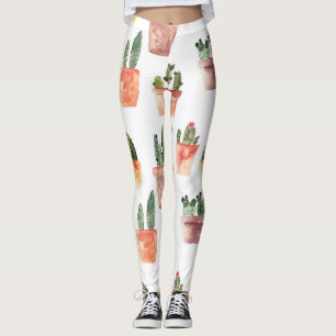 Leggings Patrón de cactus pulido verde marrón