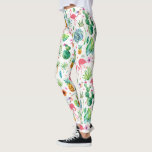 Leggings Patrón de cactus y flamencos tropicales<br><div class="desc">Patrón tropical colorido con flores de cactus y flamencos rosados sin fisuras.</div>