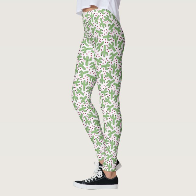 Leggings Patrón de cactus y flores rosadas ilustradas (Izquierda)