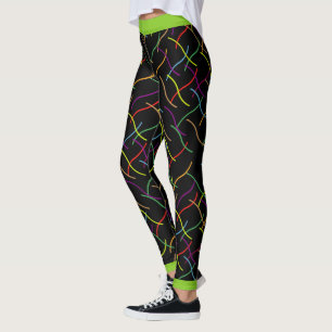Leggings Patrón de cadena colorido sobre negro