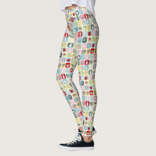 Leggings Patrón de cafés y tazas retro