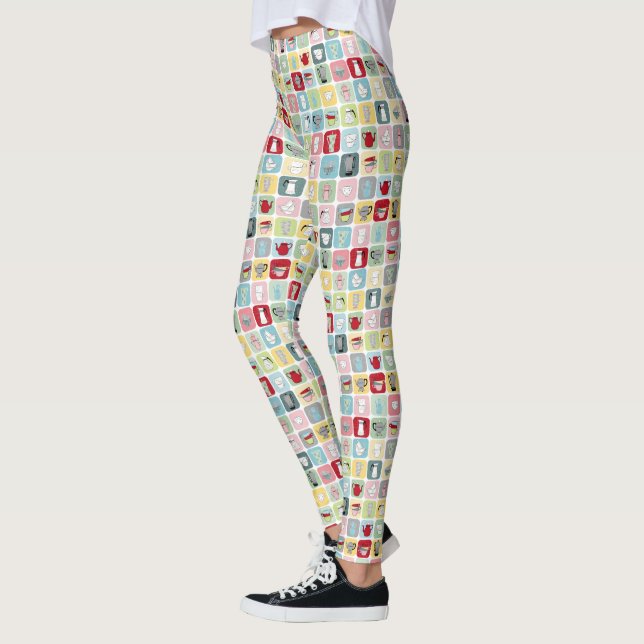 Leggings Patrón de cafés y tazas retro (Izquierda)