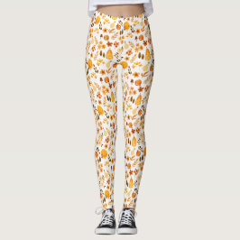 Leggings Patrón de caída con calabazas, hojas:Elegancia oto