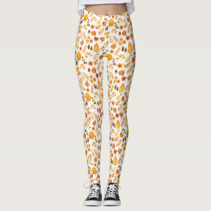 Leggings Patrón de caída con calabazas, hojas:Elegancia oto