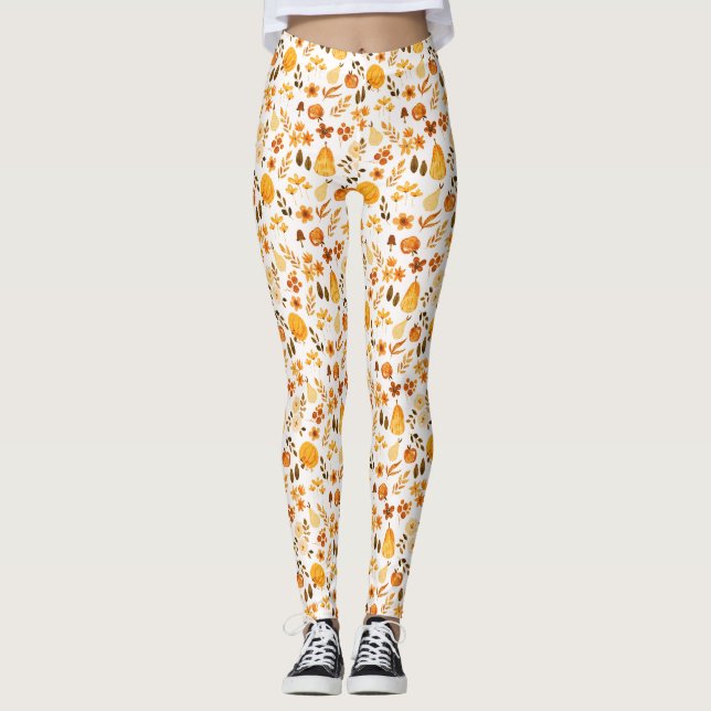 Leggings Patrón de caída con calabazas, hojas:Elegancia oto (Anverso)