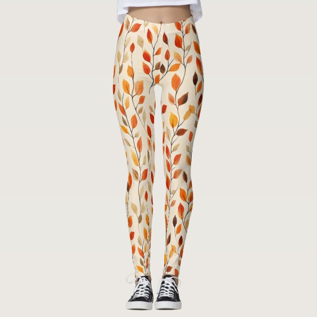 Leggings Patrón de caída de hojas de otoño (Anverso)