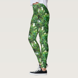 Leggings Patrón de caída del bosque de helechos verde acuar