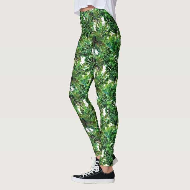 Leggings Patrón de caída del bosque de helechos verde acuar (Izquierda)