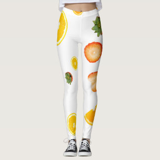 Leggings Patrón de cal dulce, kiwi y lichee en blanco