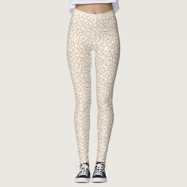 Leggings Patrón de calabaza boho neutral fiesta de otoño Ha (Anverso)