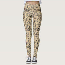 Leggings Patrón de calabaza de Halloween vintage con viñeta