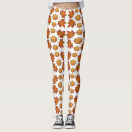 Leggings Patrón de calabaza de Halloween y hojas de otoño