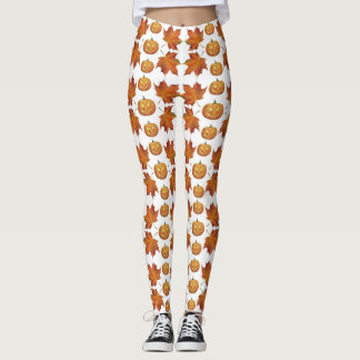 Leggings Patrón de calabaza de Halloween y hojas de otoño