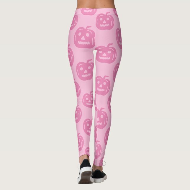 Leggings Patrón de calabaza rosa Vestimenta de Halloween Mu (Reverso)