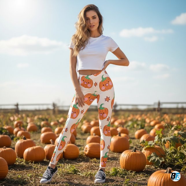 Leggings Patrón de calabaza sonriente de la taza verde nara (Subido por el creador)