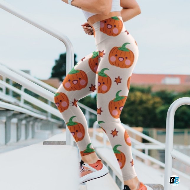 Leggings Patrón de calabaza sonriente de la taza verde nara (#halloweentime)