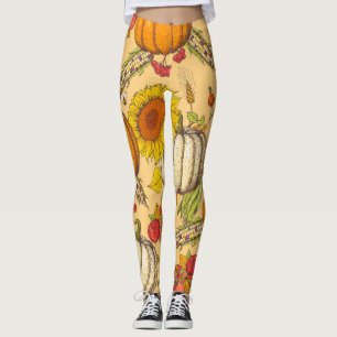 Leggings Patrón de calabaza y hojas de arce.