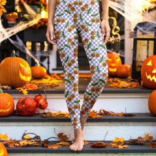 Leggings Patrón de calabazas de cereza en tablero de ajedre