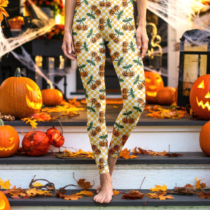 Leggings Patrón de calabazas de cereza en tablero de ajedre