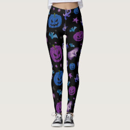 Leggings Patrón de calabazas espeluznantes de Halloween Fon