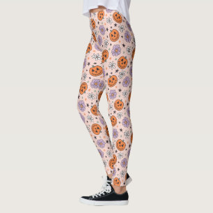 Leggings Patrón de calabazas y flores divertidas de Hallowe