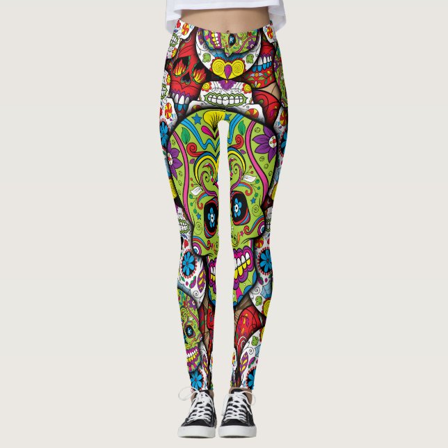 Leggings Patrón de calaveras azucareras (Anverso)